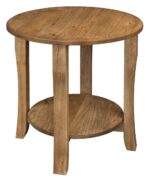 The Berkley Open Round End Table features a round top and a lower display shelf supported by four legs with a subtle curve.