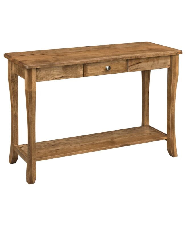 The Berkley Open Sofa Table with Drawer features elegantly curved legs and a convenient drawer, perfect for living rooms.