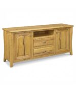 The Berkley TV Stand features arched doors and two central drawers, offering ample storage for your entertainment center.