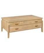 The Century Coffee Table offers a solid wood design with two drawers and simple, clean lines.