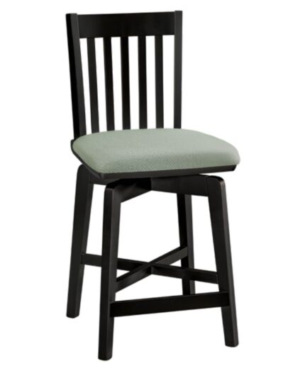 The Berkeley Bar Stool features a slatted backrest and a comfortable seat, with a sturdy base and cross bracing.