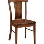 The Thompson Chair features a curved backrest with vertical slats and a solid wood seat for comfortable dining.