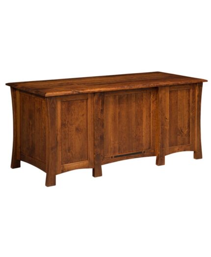 The Arts and Crafts Executive Desk with Finished Back features a solid wood frame with paneled sides and sturdy legs.