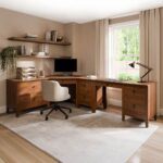 This Ashton Modular Corner Desk is a solid wood L-shaped office desk with multiple drawers and a simple, sturdy frame.