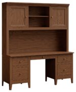 The Ashton Credenza Desk is a solid wood office desk with a hutch, featuring four paneled doors and six drawers for ample storage.