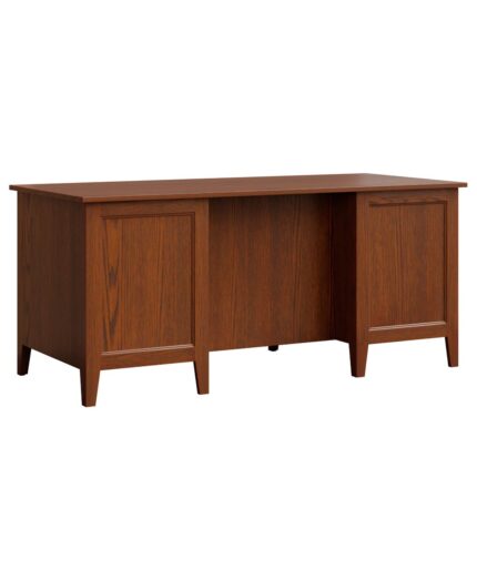 The Ashton Executive Desk features a solid wood construction with clean lines and raised panel sides, perfect for an office.