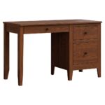 The Ashton Single Pedestal Desk is a sturdy computer desk with a simple frame, one middle drawer, and a two-drawer pedestal.