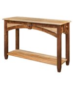 The Kensing Open Sofa Table with Drawer features a lower shelf and an arched design with a single drawer.