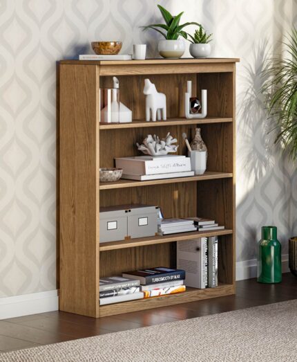 The Alexis Bookcase offers open shelving with a sturdy, solid wood frame, perfect for displaying books and decor.