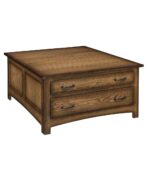 The Oakridge Enclosed Coffee Table features a solid wood construction with two drawers and a sturdy frame.