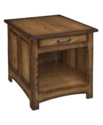 The Oakridge Open End Table with Drawer offers a solid wood design with a paneled structure and an open shelf.