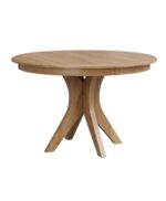 The Huntley Pedestal Table features a round top supported by a striking double pedestal base with gracefully curved legs.