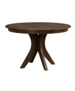 The Huntley Pedestal Table features a round top and a striking double pedestal base with curved legs.