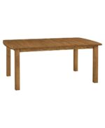 This solid wood Henderson Leg Table is a handcrafted dining table featuring a rectangular top with rounded corners and four sturdy square legs.