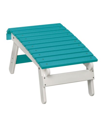 The Carlisle Poly Folding Ottoman features a slatted top and sturdy frame, designed as a versatile outdoor footrest.