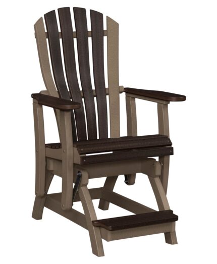 The Lincoln Poly Counter Glider features a tall, vertical slat back and footrest for comfortable outdoor relaxation.