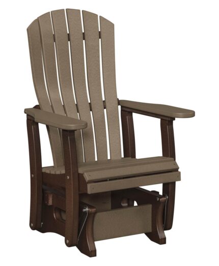 The Addison Poly Glider features a tall, curved back with vertical slats and wide armrests for comfortable outdoor seating.