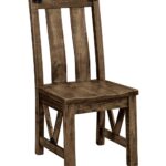 This handcrafted solid wood Vegas Rough Sawn Dining Chair features vertical back slats and rustic X-brace leg supports.