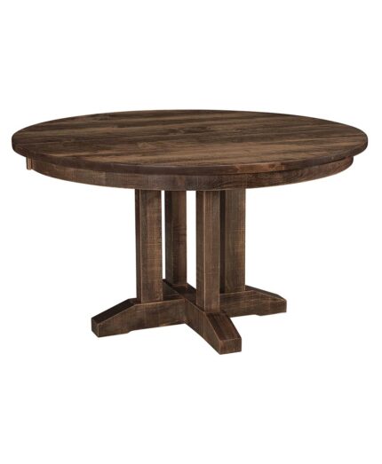This Amarillo Single Pedestal Dining Table features a round top with a sturdy four-legged pedestal base, ideal for gathering.