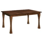 The Berkley Leg Table is a solid wood dining table with a rectangular top and four curved, tapered legs.