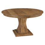 This Berkley Single Pedestal Table features a round top supported by a unique, twisted pedestal base and a tiered square platform.