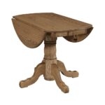 The Homestead Pedestal Drop Leaf Table features a sturdy dining surface with two rounded drop leaves and a carved pedestal base with four curved feet.