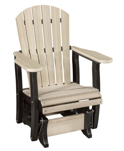 This handcrafted Hoosier Poly Glider features a curved, slatted backrest and wide armrests for comfortable outdoor seating.